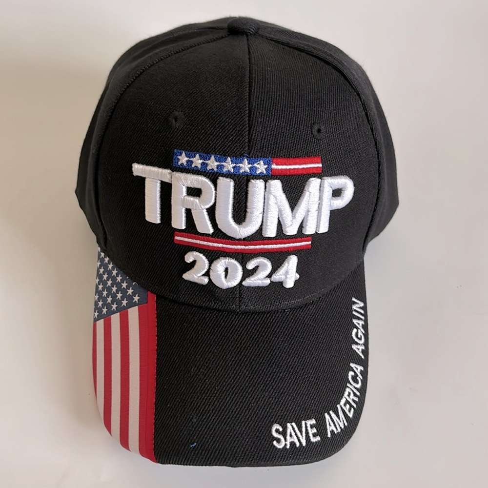 New black Donald 2024 Trump Rally Hat Save America Again Baseball Cap Flag Rim